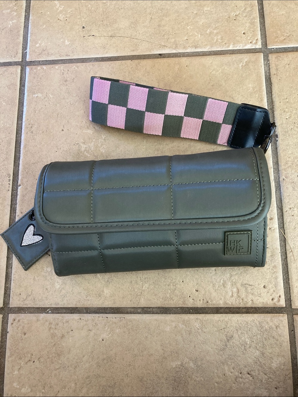 NWOT IHWIP Quilted Olive Green Crossbody Pouch